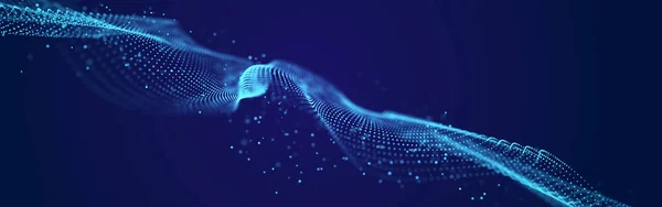 Soyut ses dalgası web pankartı. Hareket eden parçacıklarla ifade edilen yapay zeka. Üç Boyut