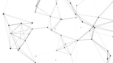 Beyaz uzayda siyah çizgi ve noktaların dağılımı. Veri ağı bağlantısının dijital arkaplanı. Üç Boyut.