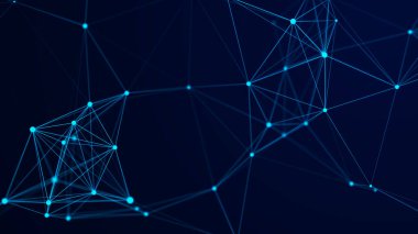 Uzayda çizgi ve noktaların dağılımı. Veri ağı bağlantısının dijital arkaplanı. Üç Boyut .