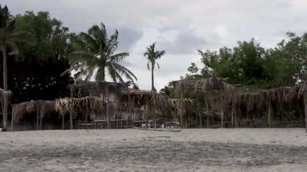 Wooden Bamboo Beach Hut Abandoned Edge Ocean Wind Stressful Anxious — Stock video