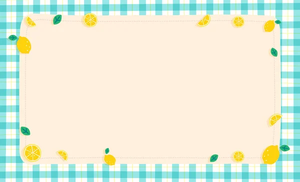 Cute Ornament Element Lemon Pastel Blue Gingham Pattern Paper Background — Stock Vector
