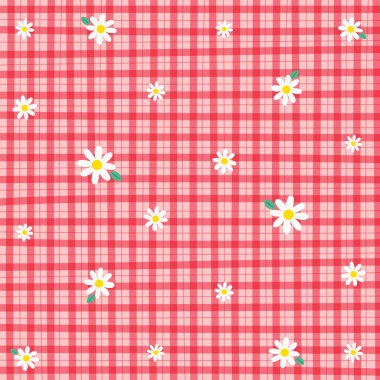 Şirin Süs elementi Daisy Red Gingham Desenli Düzenleme Vuruşu. Çizgi film İllüstrasyonu, Mat, Kumaş, Tekstil, Atkı, Paket Kağıdı.