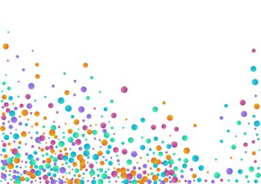 Parlak Sıçrama Mutlu Vektör Beyaz Arkaplan. Şeffaf Toz Kartpostalı. Eğlence Konfeti İllüstrasyonu. Gökkuşağı Yağmuru Soyut Arkaplan.