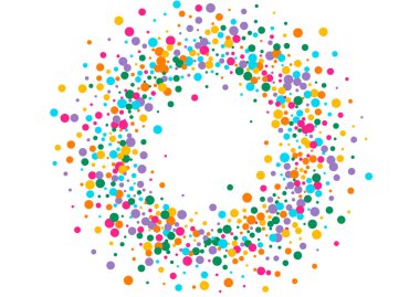 Renkli Çember Davetiye Vektörü Beyaz Arkaplan. Düşen Şenlik Sıçrama Kartı. Vektör Polka Çizimi. Çok Renkli Konfeti Dekorasyonu Arkaplanı.