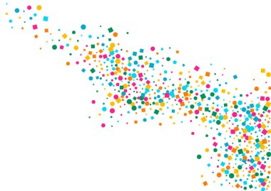 Gökkuşağı Yağmuru Efekt Vektörü Beyaz Arkaplan. Vector Dust Illustration. Karnaval Şablonu. Parlak Konfeti Uçan Arkaplan.