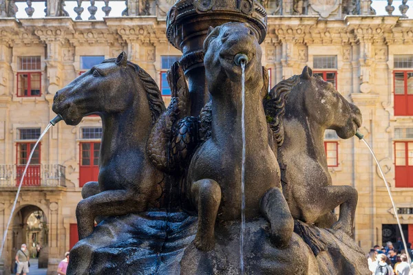 Fountain of the Horses in the city of Santiago de Compostela in Galicia, Spain. — Stock Photo, Image