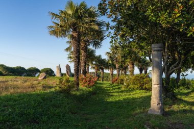 Asturias 'ın Luarca şehrinde sonbaharda Fonte Baixa Ormanı ve Bahçeleri. 
