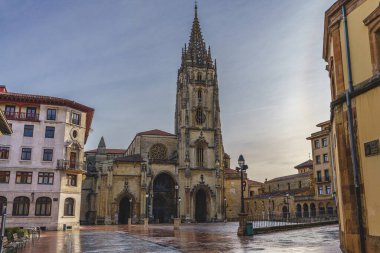 İspanya 'nın Asturias kentindeki Oviedo, Uvieu Katedrali manzarası 