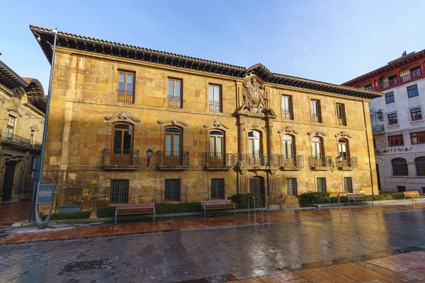 İspanya 'nın Asturias kentindeki Oviedo şehrinin Katedral meydanındaki Valdecarzana Sarayı cephesi 