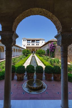 Patio de la Acequia in the monumental Alhambra in Granada, in Spain