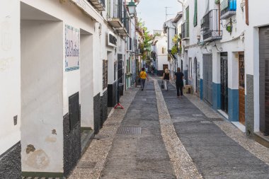 Granada, Spain, June 15, 2021. Albaicin neighborhood street in the city of Granada, Andalucia, Spain