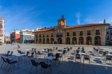 Aviles, Asturias, Spain, April 14, 2022. View of the Plaza del Ayuntamiento de Aviles, in Asturias. High quality photo