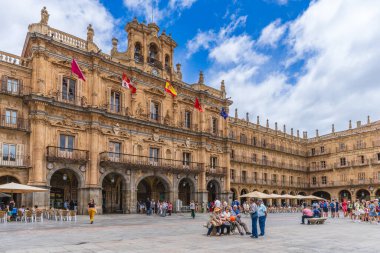 Salamanca, Spain, June 08, 2022. View of the spectacular Plaza Mayor of Salamanca in Spain. High quality photo