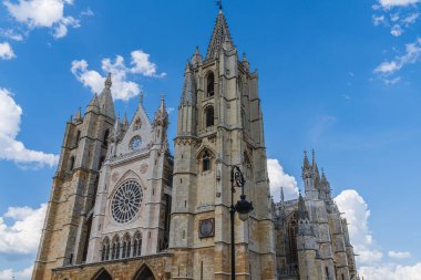 Gothic facade of the Leon Cathedral in Castilla y Leon, Spain. High quality photo