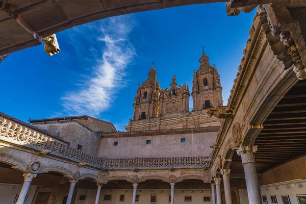 Salamanca, İspanya, 6 Haziran 2022. Deniz kabuğu evi. İspanya 'nın Salamanca şehrinde Gotik tarzı bir saray. Yüksek kalite fotoğraf