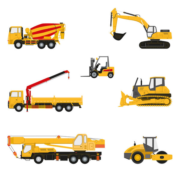 Set of transportation and construction machinery. Vector illustration