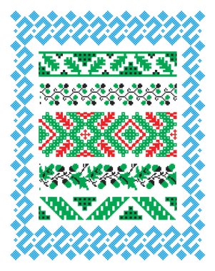 Meşe yaprakları ve meşe palamudu ile Slav etnik süsü. Vektör illüstrasyonu