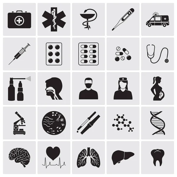 Medical Biological Detailed Icons Set Vector Silhouette Illustration — Stock Vector