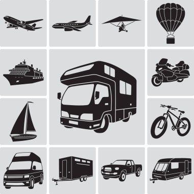 Seyahat ve eğlence için nakliye. Vektör illüstrasyonları.