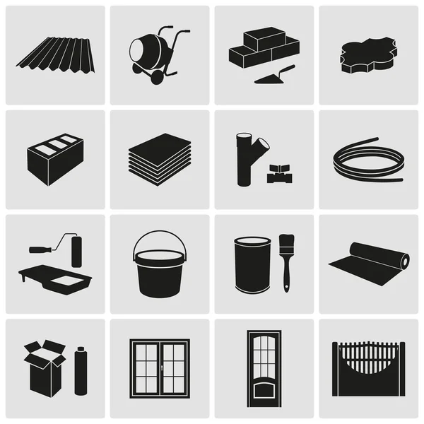 Construction Building Materials Detailed Icons Set Vector Illustration — Stock Vector