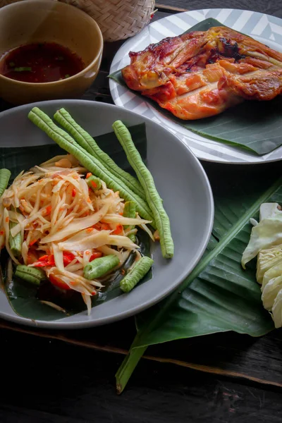 Plato Comida Tailandesa Tanto Tailandia Como Asia Ensalada Papaya Como — Foto de Stock