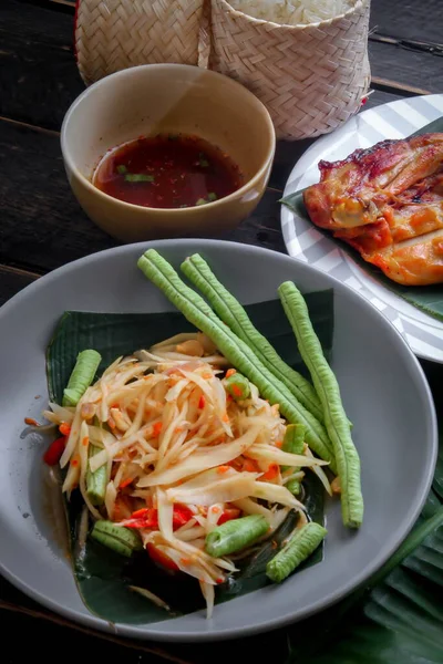 Plato Comida Tailandesa Tanto Tailandia Como Asia Ensalada Papaya Como — Foto de Stock