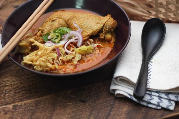 Північний Тайський Стиль Curried Noodle Soup Chicken Або Називаємо Khao — стокове фото