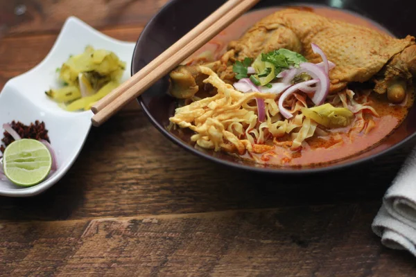 Північний Тайський Стиль Curried Noodle Soup Chicken Або Називаємо Khao — стокове фото