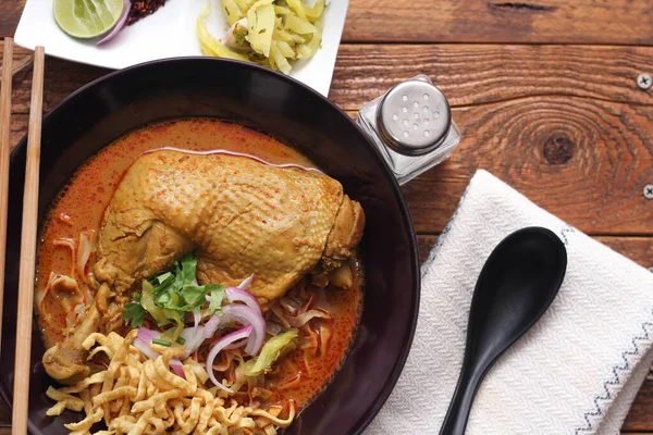 Північний Тайський Стиль Curried Noodle Soup Chicken Або Називаємо Khao — стокове фото