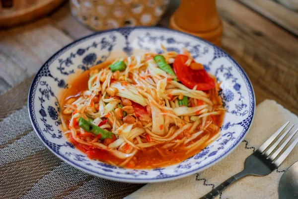 Salada Mamão Tailandesa Que Chamamos Somtum Tailandês Famoso Prato Comida — Fotografia de Stock