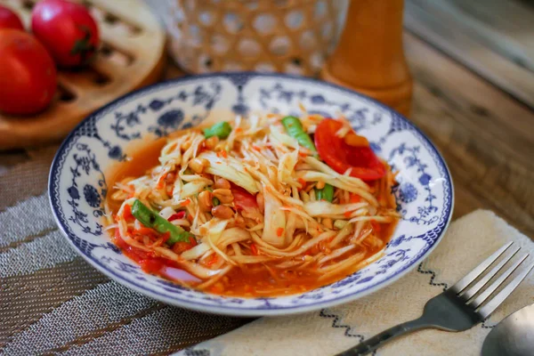 Salada Mamão Tailandesa Que Chamamos Somtum Tailandês Famoso Prato Comida — Fotografia de Stock