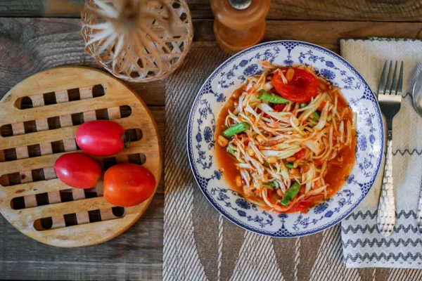 Salada Mamão Tailandesa Que Chamamos Somtum Tailandês Famoso Prato Comida — Fotografia de Stock