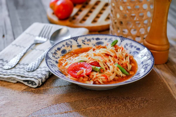 Salada Mamão Tailandesa Que Chamamos Somtum Tailandês Famoso Prato Comida — Fotografia de Stock