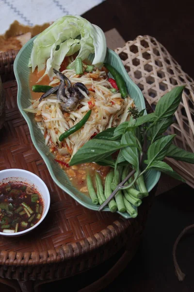 Nourriture Thaïlandaise Populaire Appelée Salade Papaye Que Les Thaïlandais Appellent — Photo