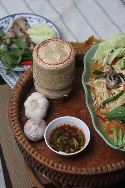 Popüler Tayland Yemekleri Papaya Salatası Taylandlıların Somtumpoo — Stok fotoğraf