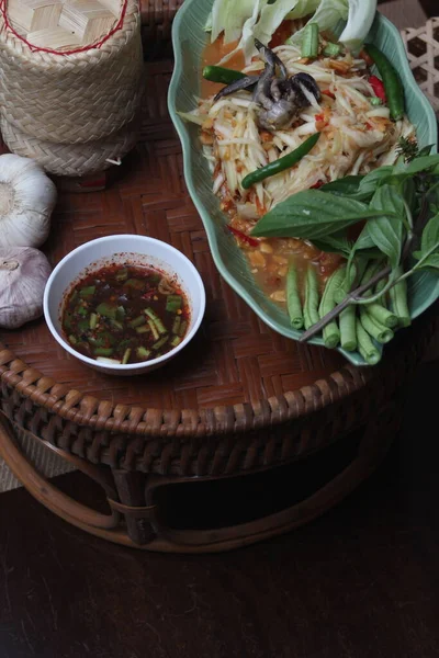 Популярная Тайская Еда Названием Салат Папайя Тайцы Называют Сомтумпу — стоковое фото