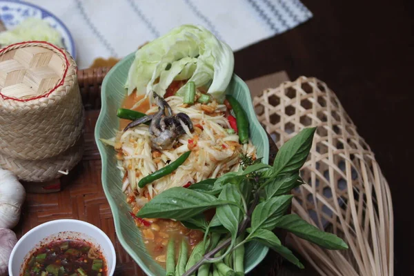 Popüler Tayland Yemekleri Papaya Salatası Taylandlıların Somtumpoo — Stok fotoğraf