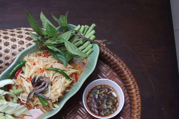 Makanan Populer Thailand Disebut Papaya Salad Atau Apa Yang Orang — Stok Foto