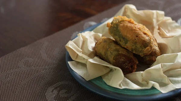 Battered Deep Fried Unripe Rice Grated Coconut Banana Rolls Also — Stock Photo, Image