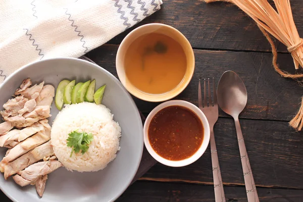 Hainanese Chicken Rice Rice Steamed Chicken Soup — Stock Photo, Image