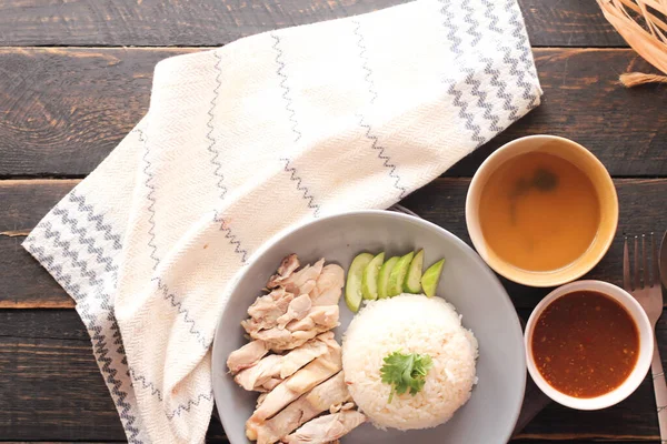 Hainanese Hühnerreis Oder Reis Gedünstet Mit Huhn Suppe — Stockfoto