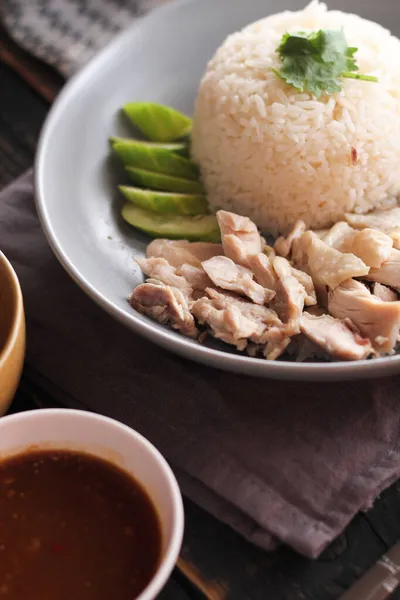 Hainanese Hühnerreis Oder Reis Gedünstet Mit Huhn Suppe — Stockfoto