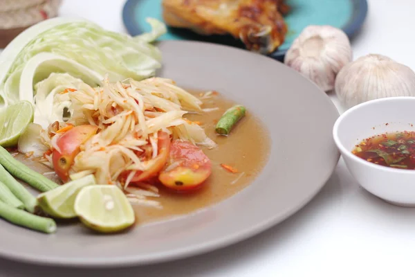 Тайский Салат Папайи Называем Сомтум Тайском Знаменитое Блюдо Местной Тайской — стоковое фото