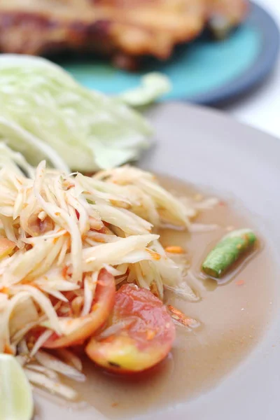 Тайский Салат Папайи Называем Сомтум Тайском Знаменитое Блюдо Местной Тайской — стоковое фото