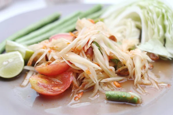 Salada Mamão Tailandesa Que Chamamos Somtum Tailandês Famoso Prato Comida — Fotografia de Stock