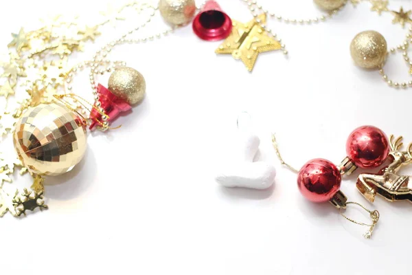 Decorações Natal Colocados Fundo Branco — Fotografia de Stock