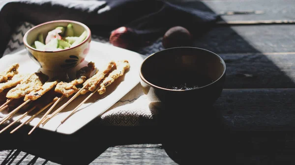 Porco Satay Servido Manhã Sol — Fotografia de Stock