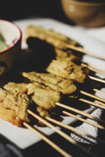 Pork Satay Served Morning Sunshine — Stock Photo, Image