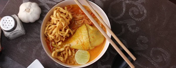 Thai Food Northern Style Curried Noodle Soup Que Nous Appelons — Photo