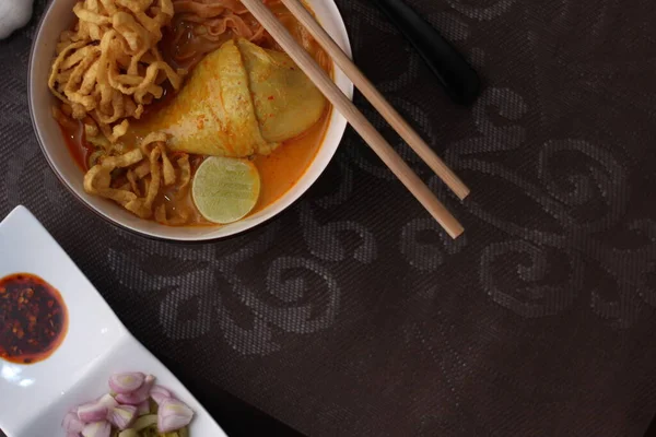Thai Food Northern Style Curried Noodle Soup Que Nous Appelons — Photo